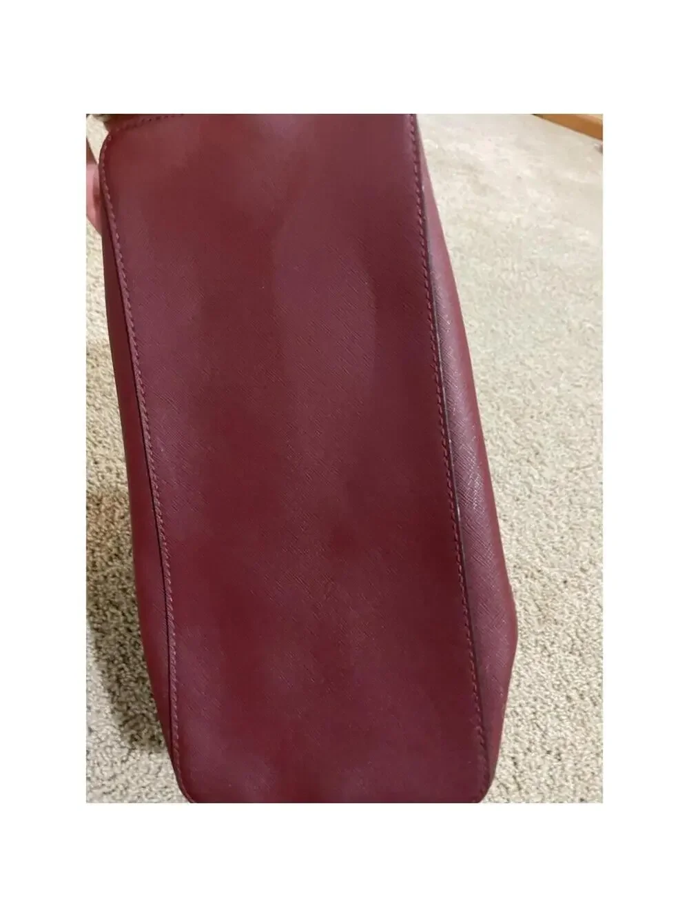 Michael Kors Large Tote Zipped Shoulder Bag Brown Leather Red Accents MK Logo